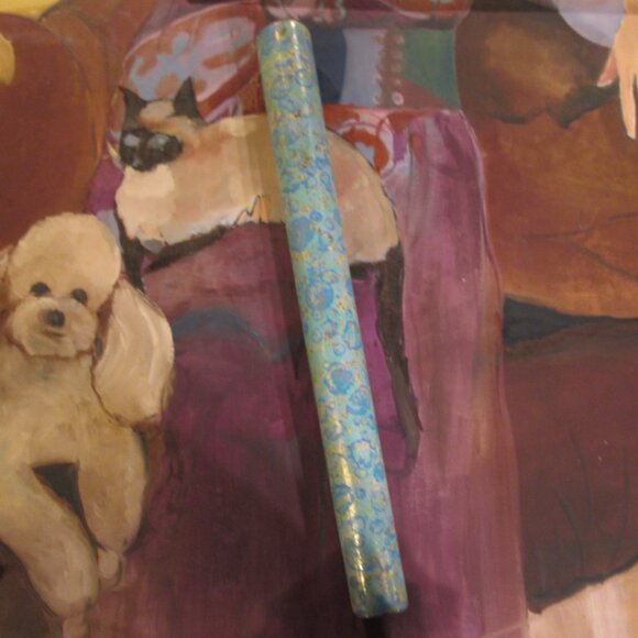 Vintage 1970s Metallic with Blue Green Motif Wallpaper - Picture 8 of 12